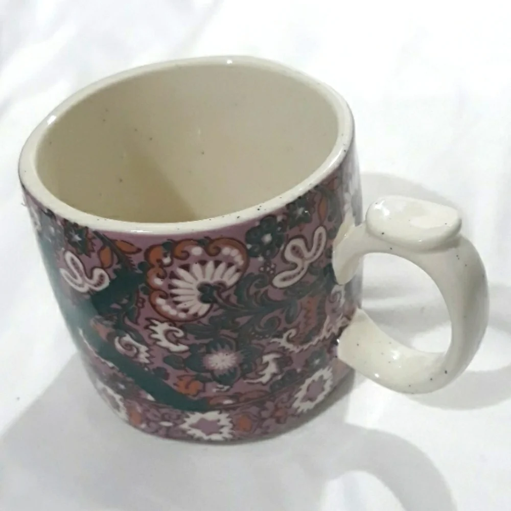 Anthropologie Coffee Cup Mug with Inicial K Floral on Purple Multicolor